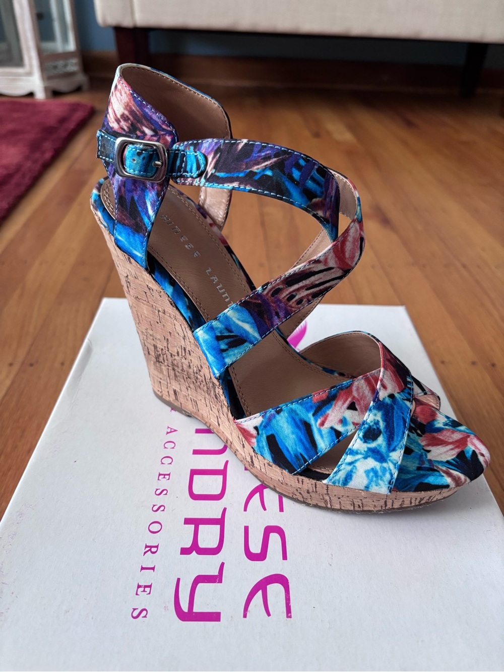Chinese Laundry Multicolor Floral Print Cork Wedge Sandals